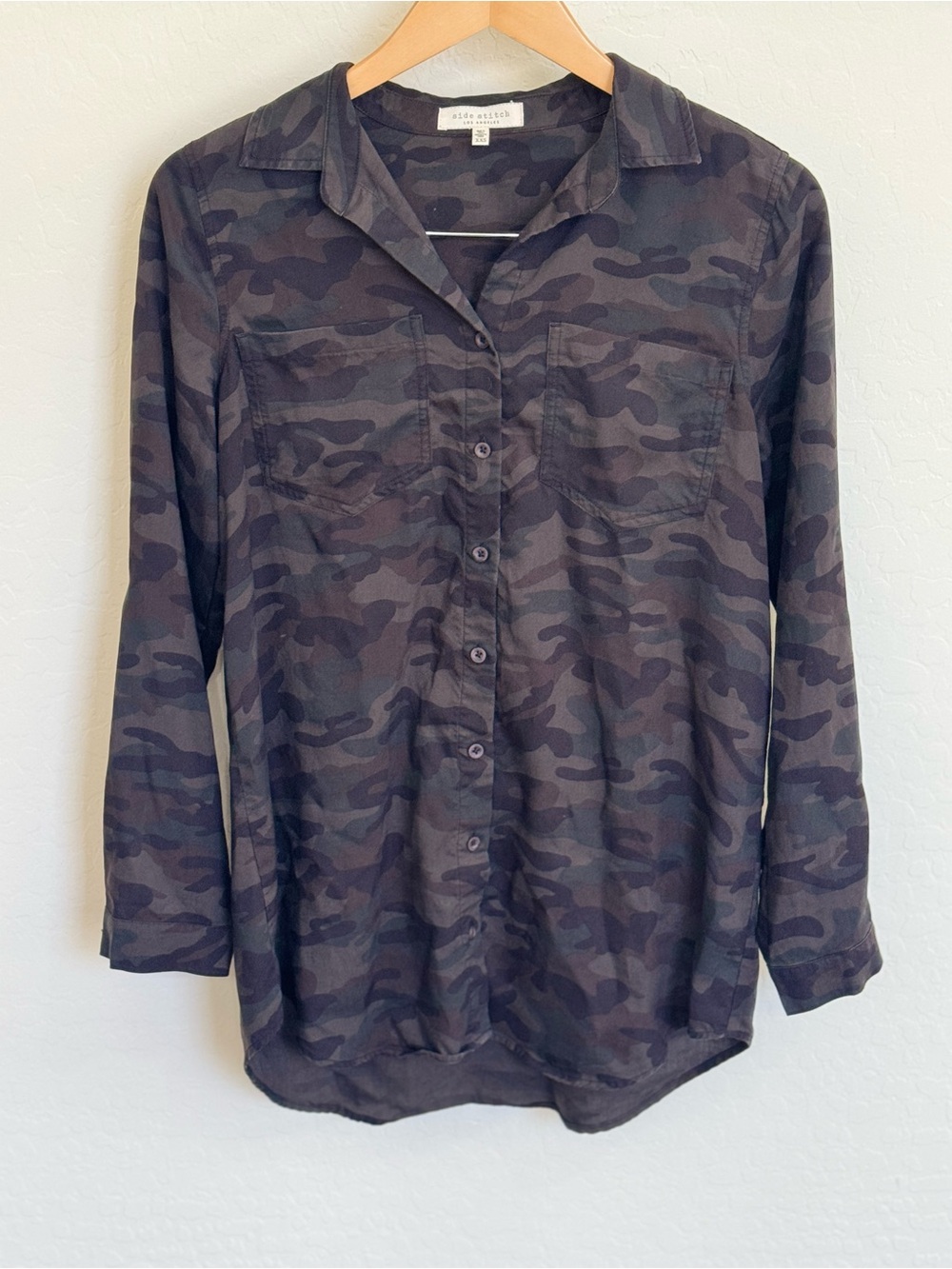 Side Stitch Camouflage Button Front Tunic Shirt Size XXS